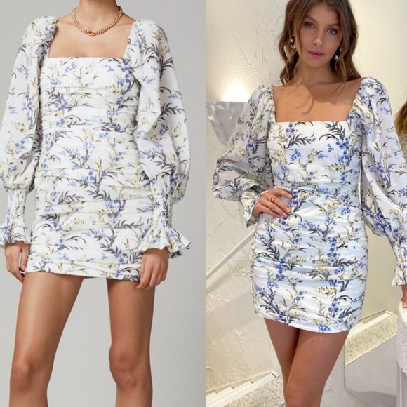 BEC + BRIDGE Lavender Bay Floral Ruched Lace Up Mini Dress US 6 - Picture 3 of 15